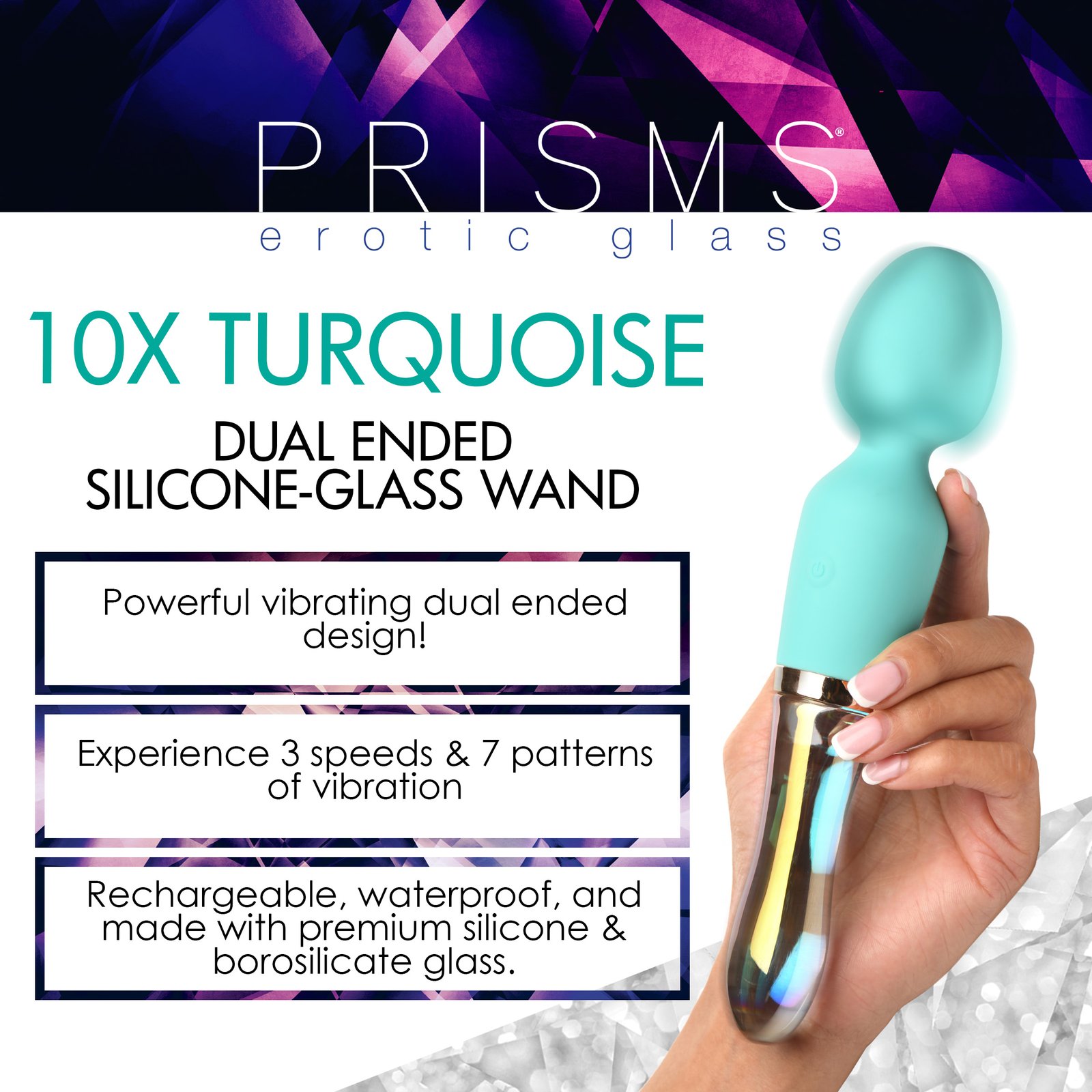 10X Turquoise Dual Ended Silicone and Glass Wand - Image 2