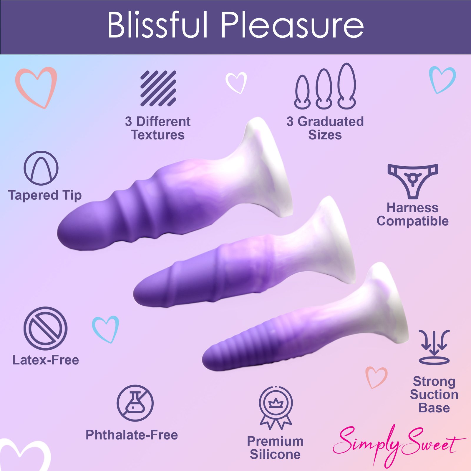 3 Piece Silicone Butt Plug Set - Purple - Image 5
