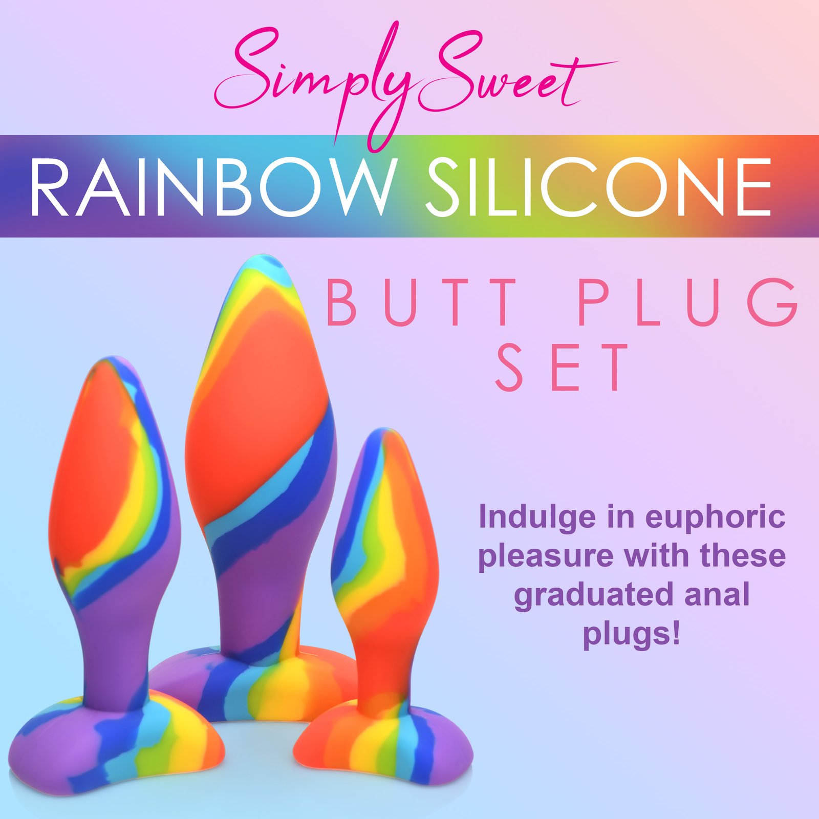 3 Piece Rainbow Silicone Butt Plug Set - Image 2