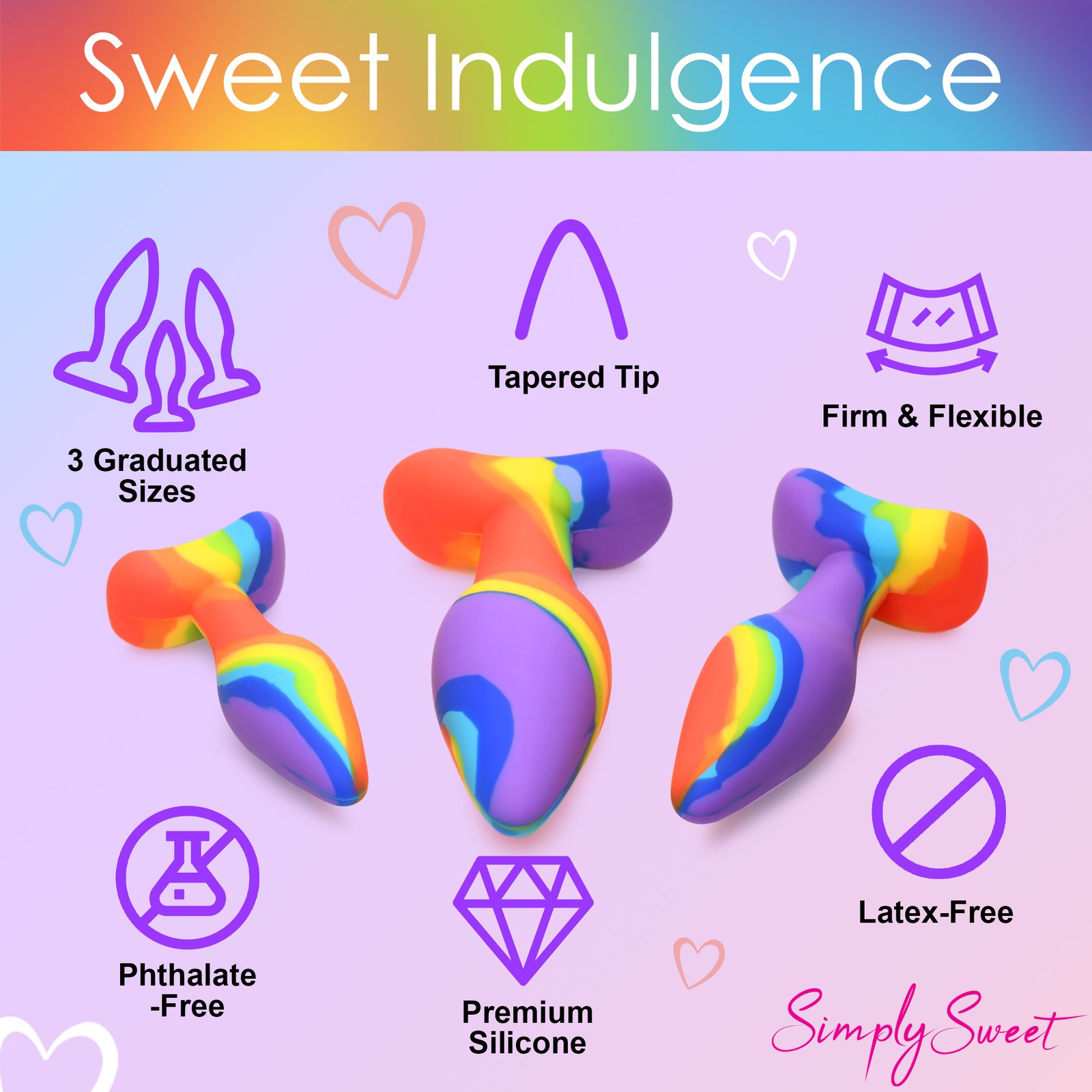 3 Piece Rainbow Silicone Butt Plug Set - Image 5