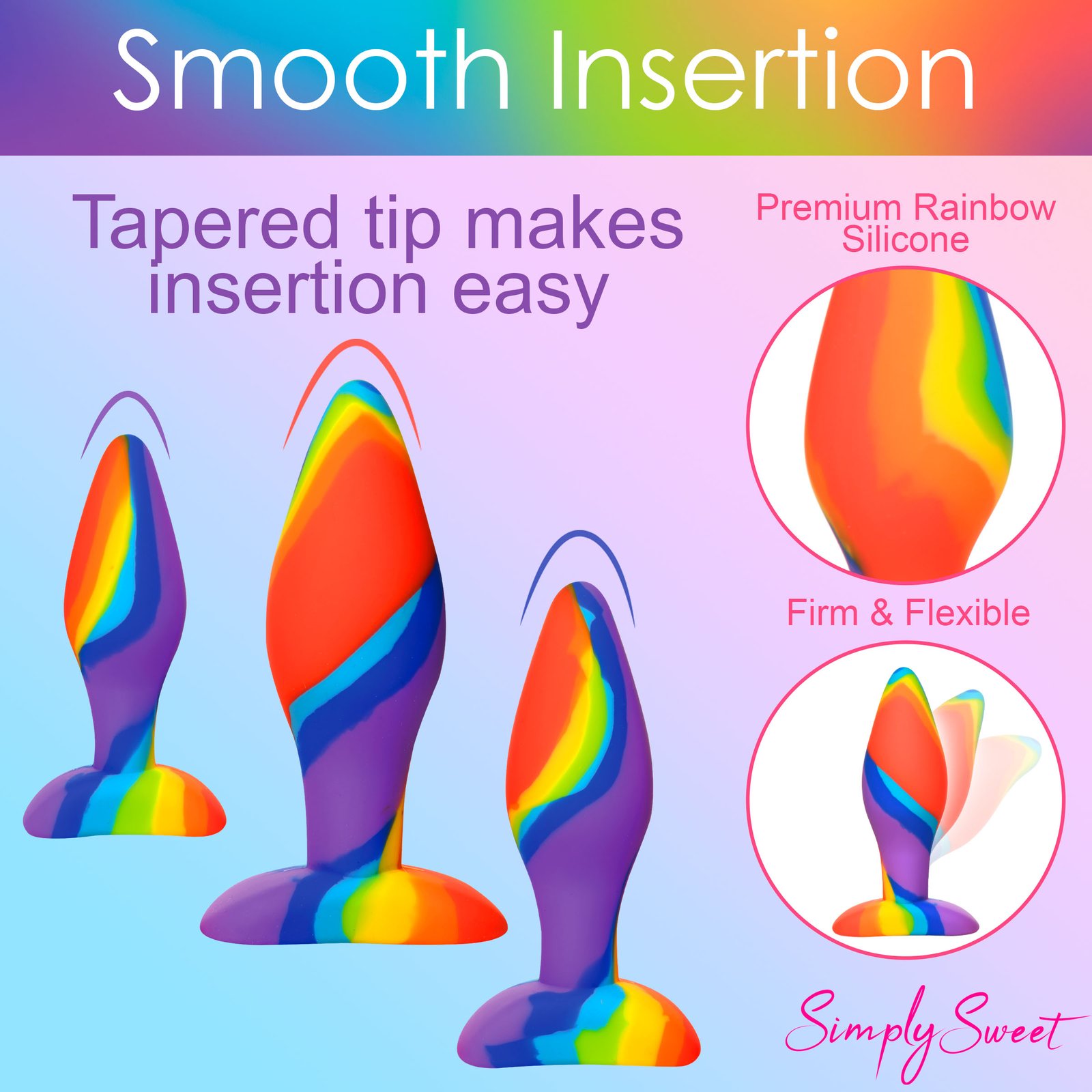 3 Piece Rainbow Silicone Butt Plug Set - Image 7