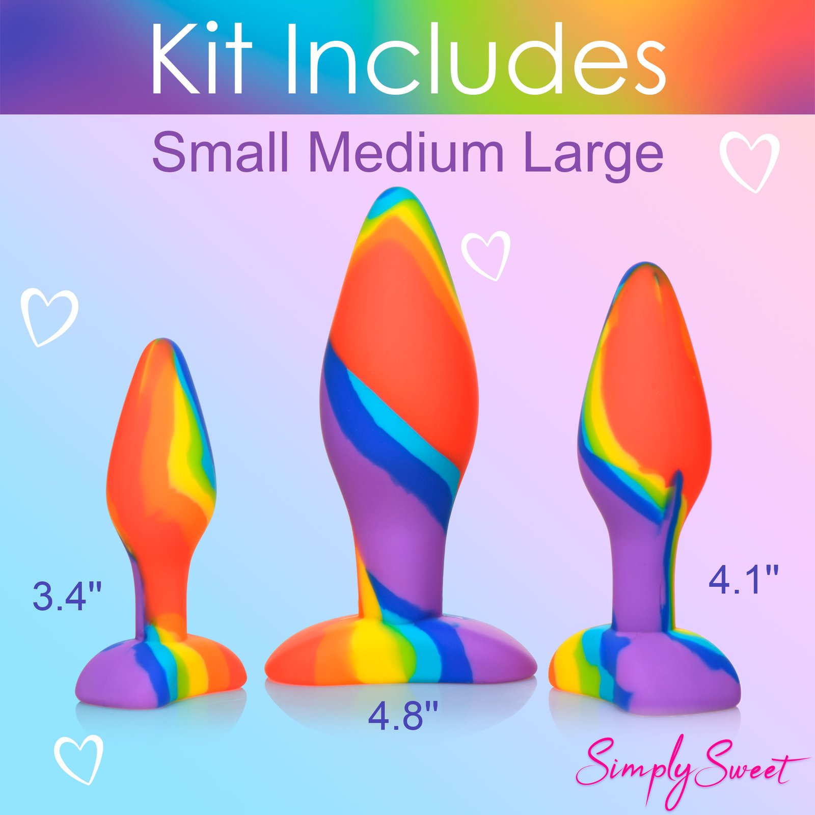 3 Piece Rainbow Silicone Butt Plug Set - Image 8