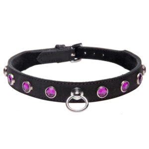 Leather Rhinestone Collar- Amethyst