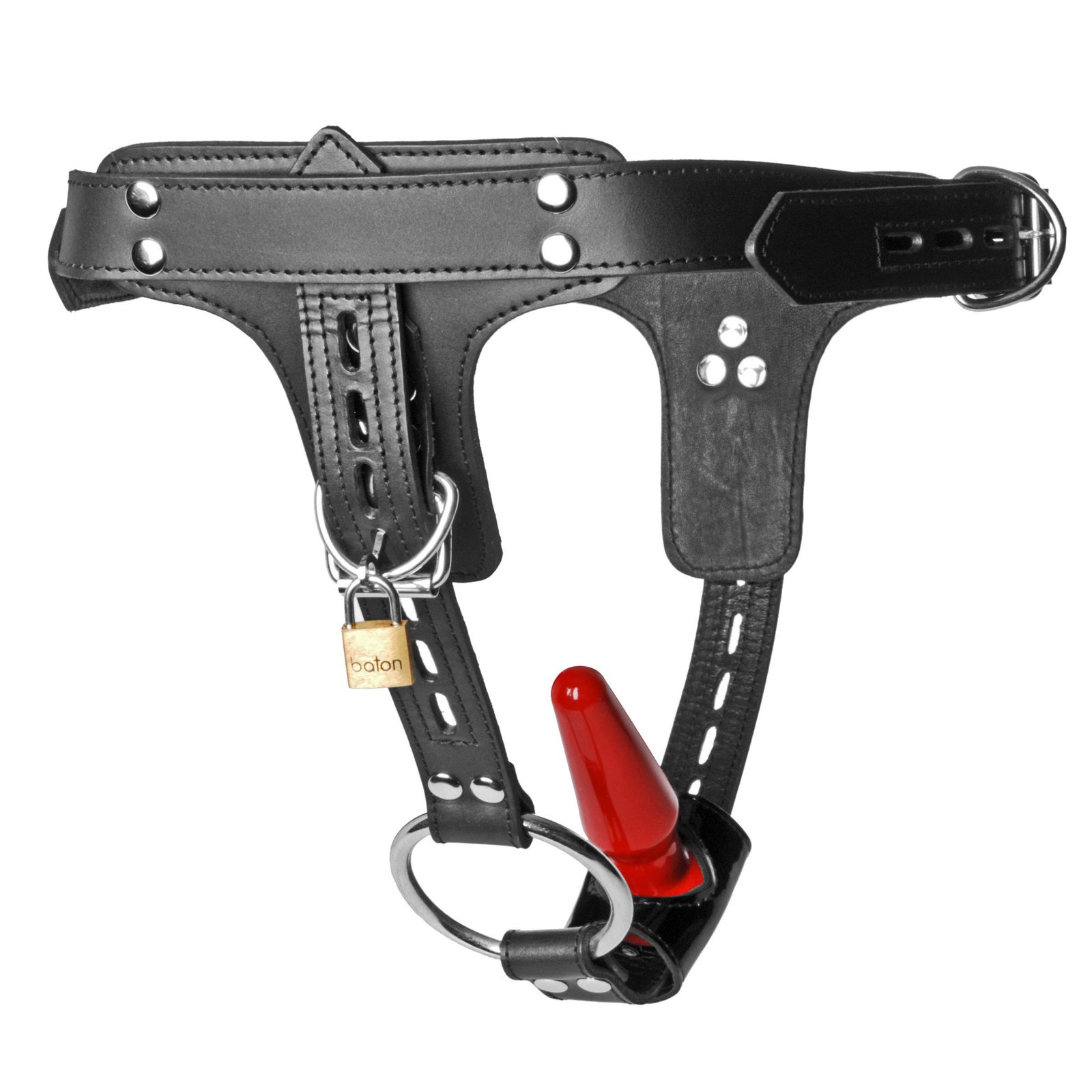 Premium Locking Leather Cock Ring and Anal Plug Harness - Image 4