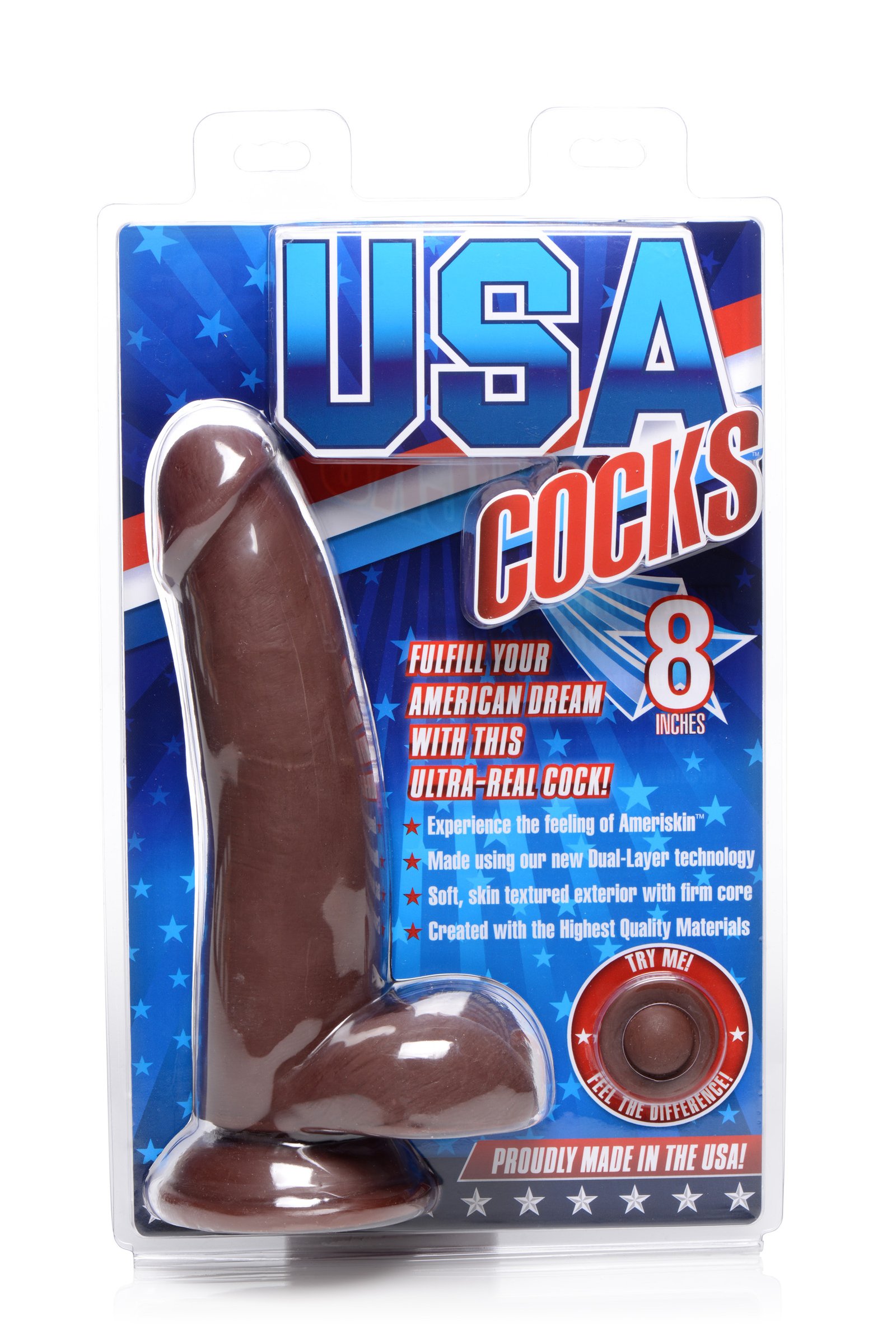 8 Inch Ultra Real Dual Layer Suction Cup Dildo- Dark Skin Tone - Image 6