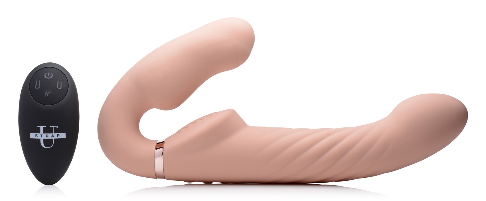 Ergo-Fit Twist Inflatable Vibrating Silicone Strapless Strap-on - Beige - Image 3