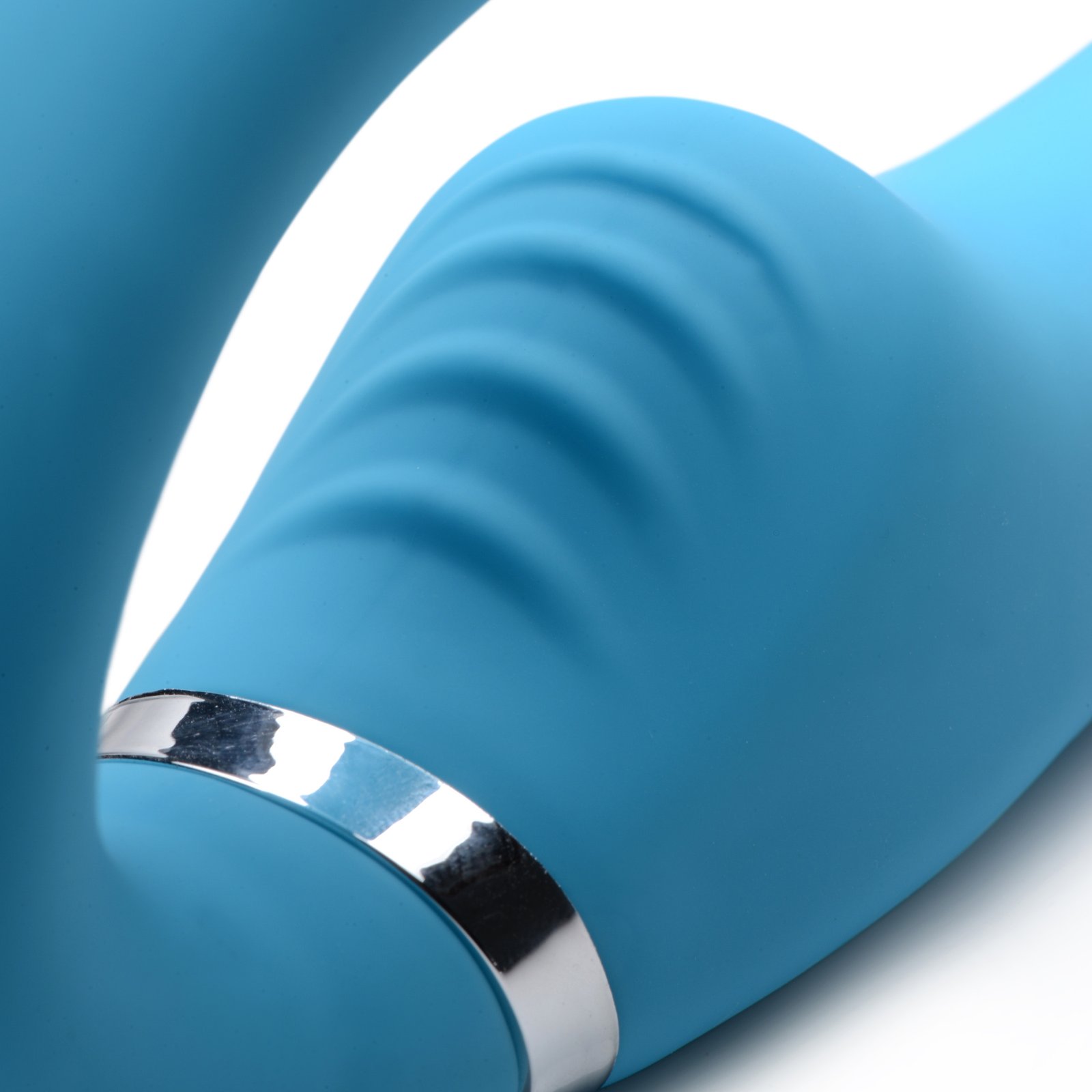 10X Vibrating Silicone Strapless Strap-on - Blue - Image 5