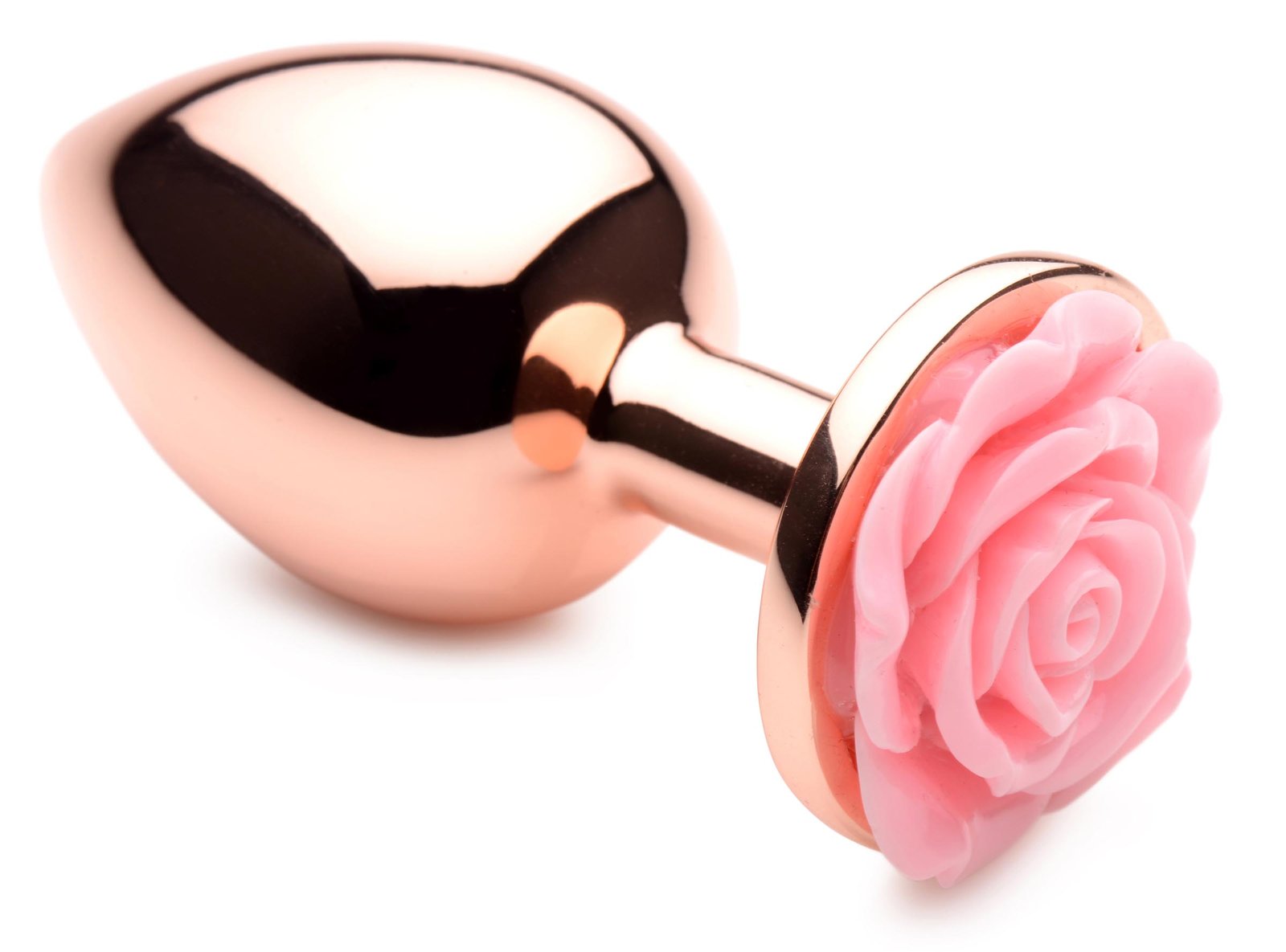 Rose Gold Anal Plug with Pink Flower - Large - Image 2