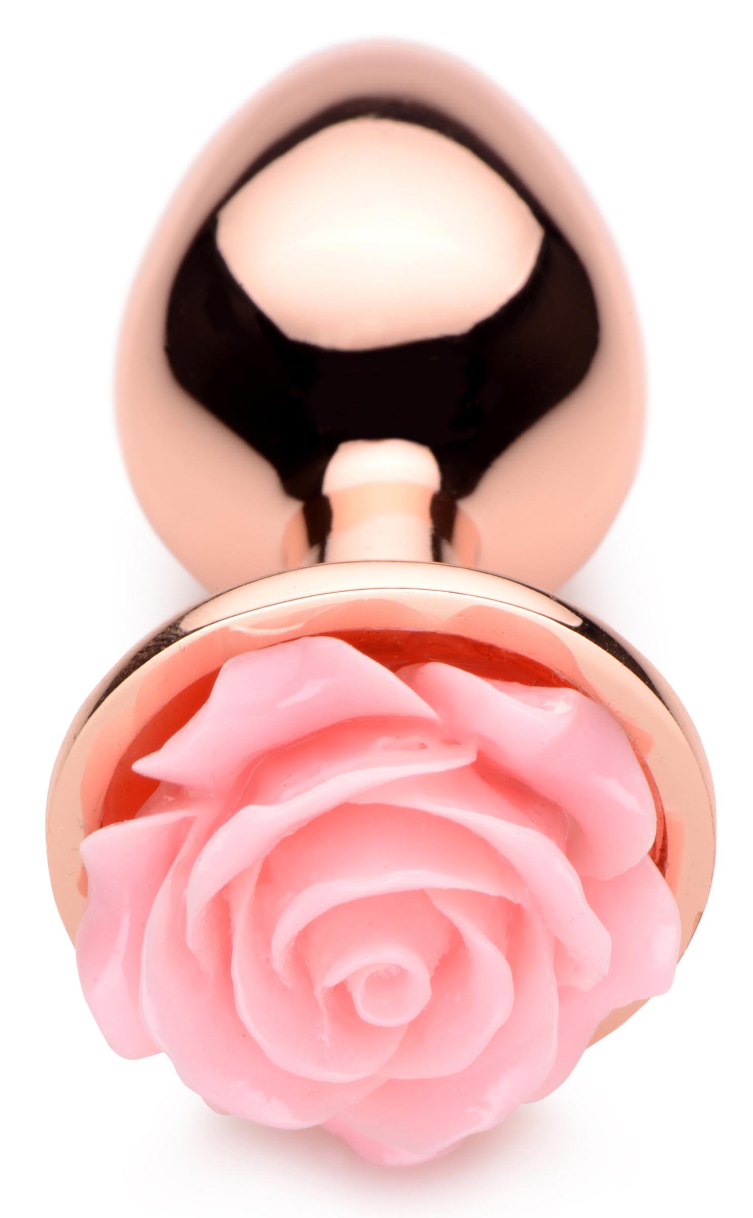 Rose Gold Anal Plug with Pink Flower - Small - Image 4