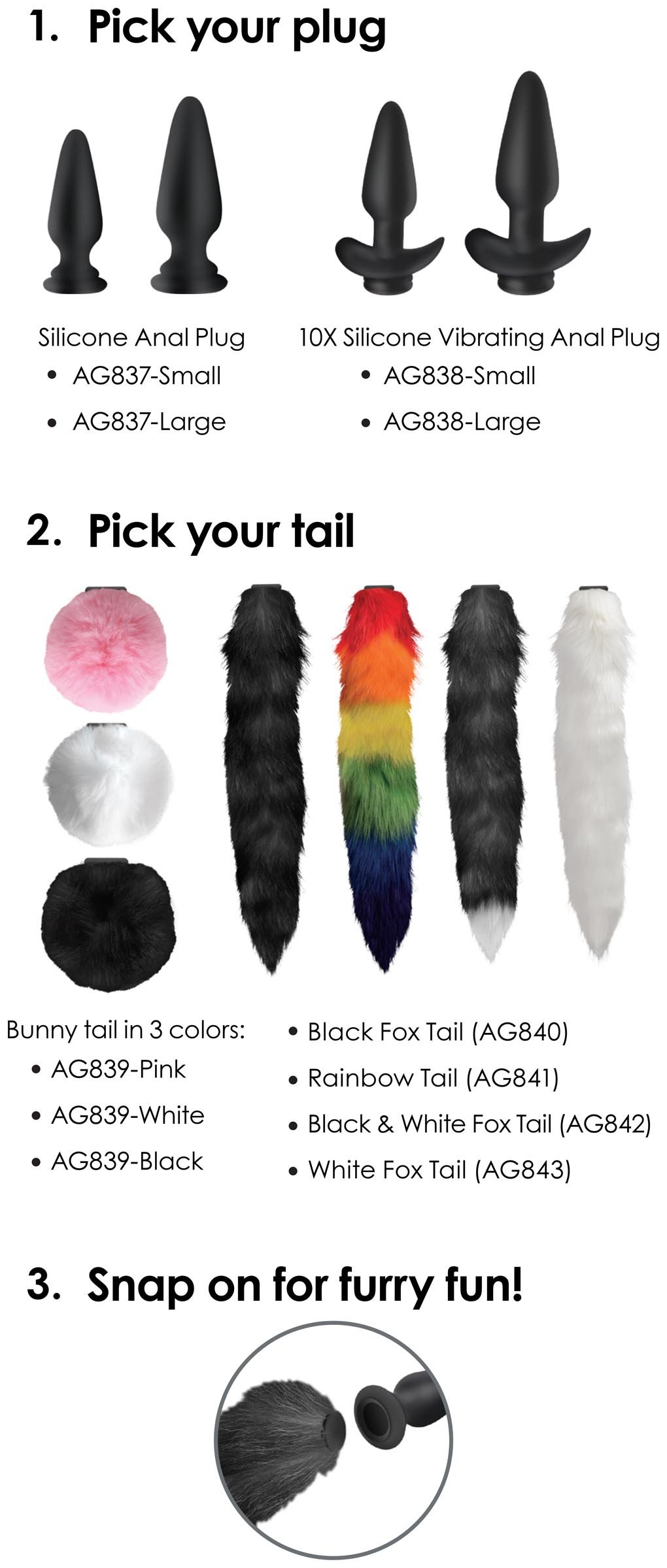 Small Anal Plug with Interchangeable Fox Tail - White - Image 8