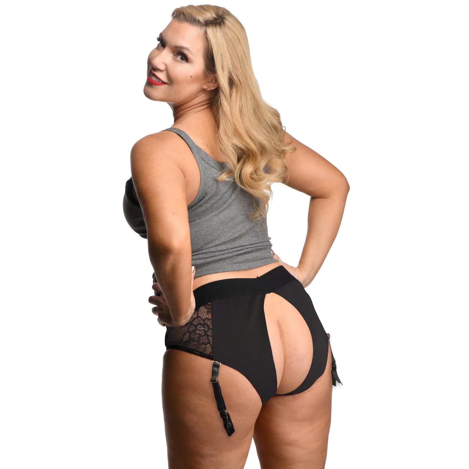 Laced Seductress Crotchless Panty Harness with Garter Straps - 2XL-3XL - Image 3