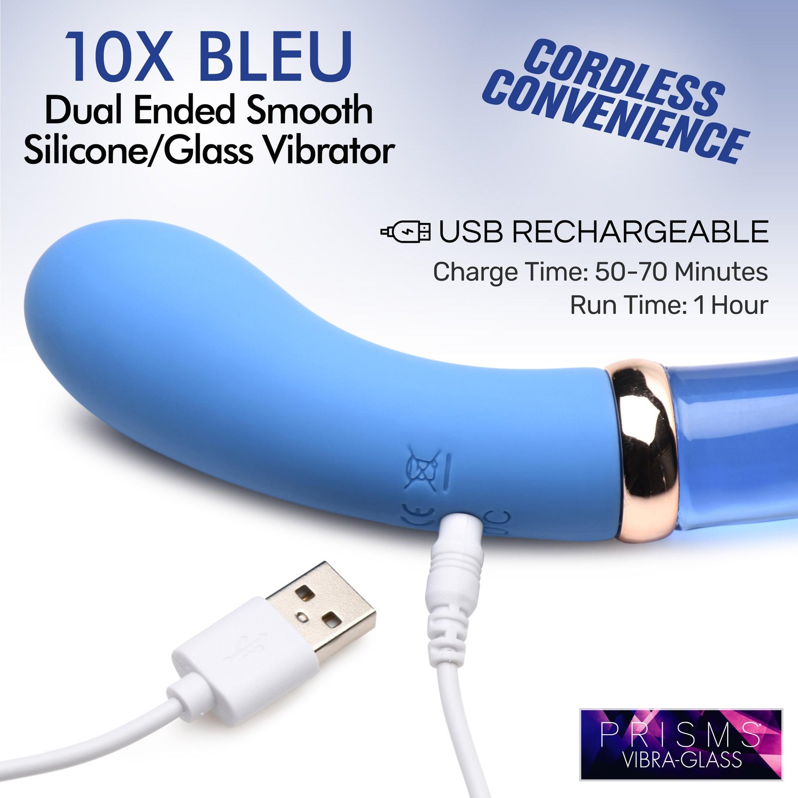 10X Bleu Dual Ended G-Spot Silicone and Glass Vibrator - Image 3