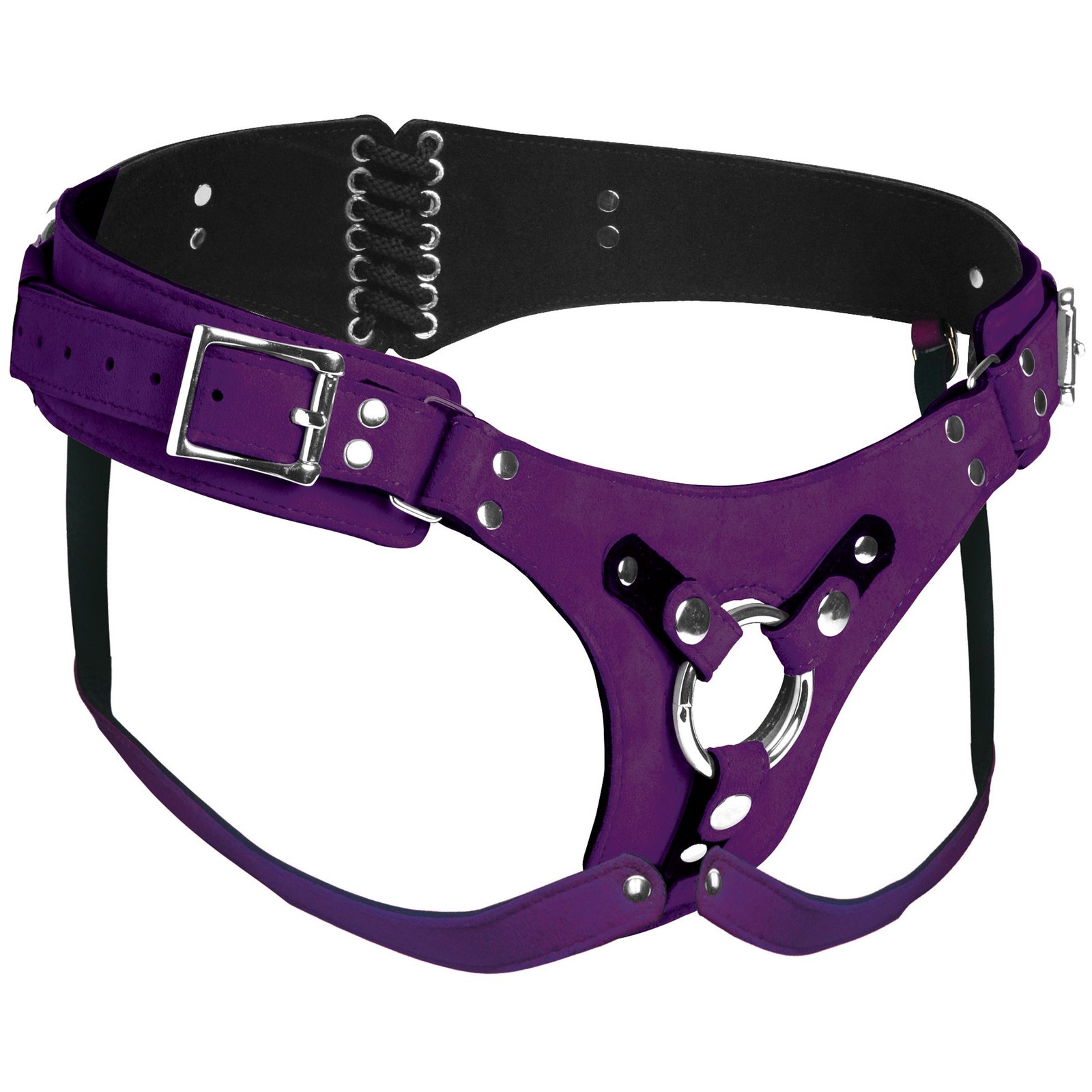 Bodice Deluxe Leather Corset Harness - Purple - Image 5
