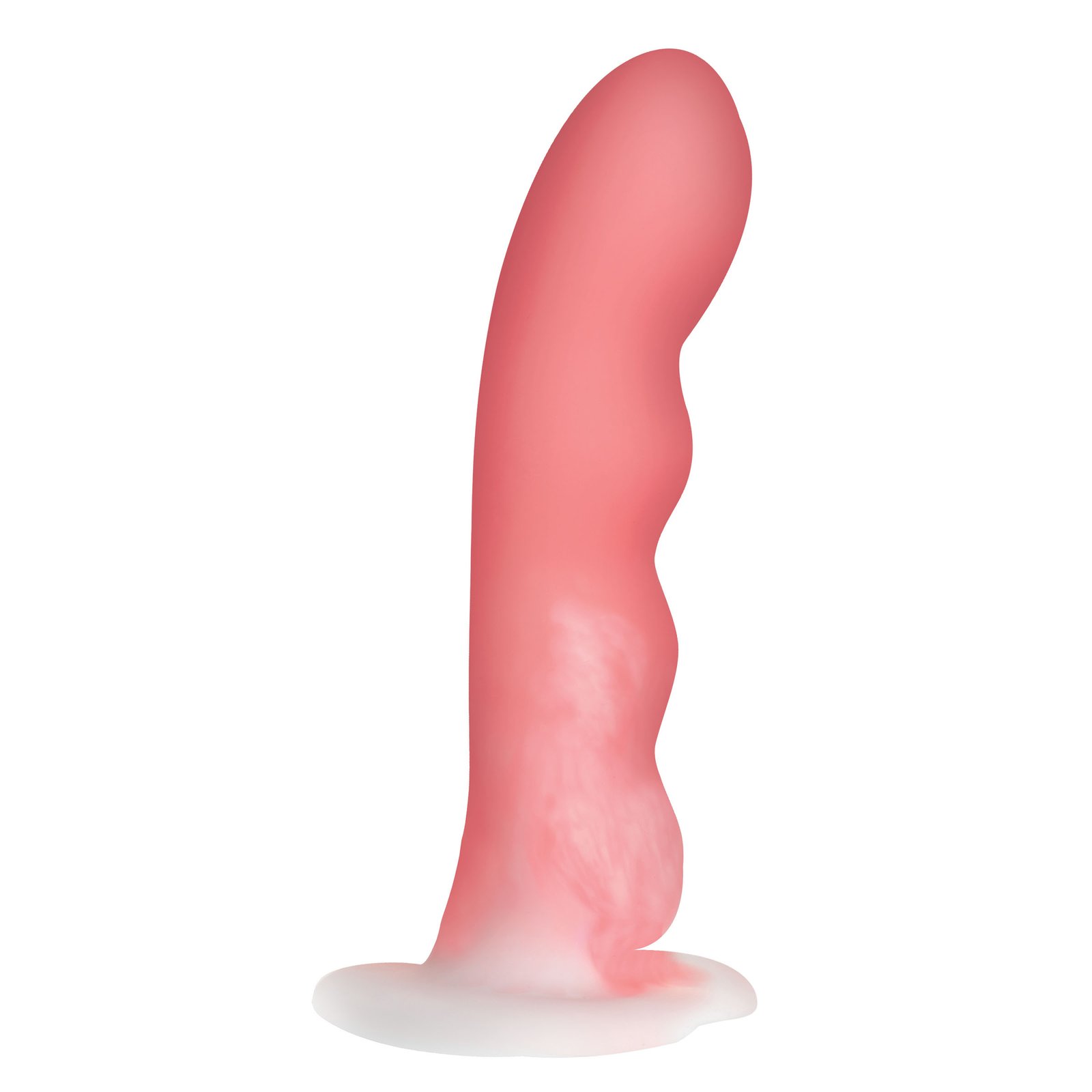 Wavy Silicone Pink and White Dildo - Image 3